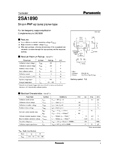 Panasonic 2sa1890  . Electronic Components Datasheets Active components Transistors Panasonic 2sa1890.pdf