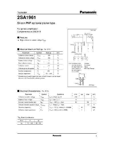 Panasonic 2sa1961  . Electronic Components Datasheets Active components Transistors Panasonic 2sa1961.pdf