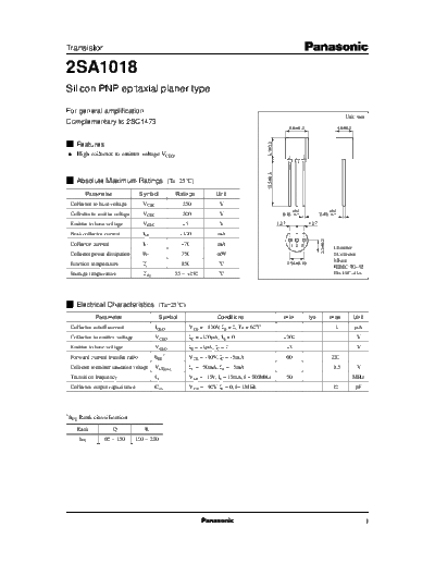 Panasonic 2sa1018  . Electronic Components Datasheets Active components Transistors Panasonic 2sa1018.pdf