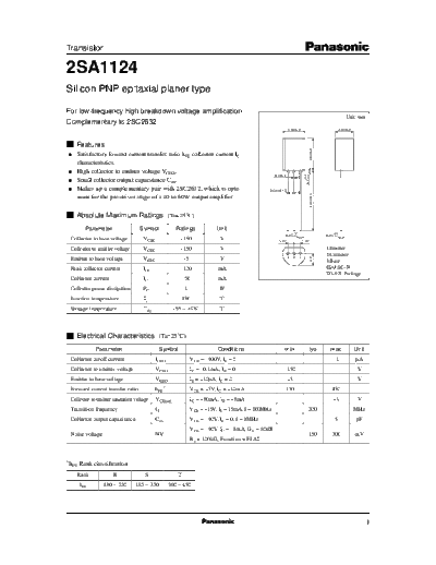 Panasonic 2sa1124  . Electronic Components Datasheets Active components Transistors Panasonic 2sa1124.pdf