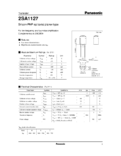 Panasonic 2sa1127  . Electronic Components Datasheets Active components Transistors Panasonic 2sa1127.pdf