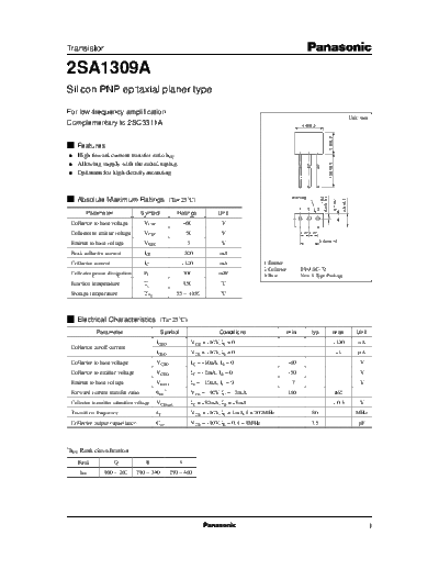 Panasonic 2sa1309a  . Electronic Components Datasheets Active components Transistors Panasonic 2sa1309a.pdf