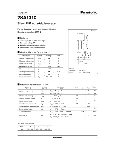 Panasonic 2sa1310 e  . Electronic Components Datasheets Active components Transistors Panasonic 2sa1310_e.pdf