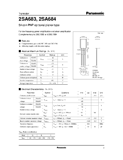 Panasonic 2sa683 2sa684  . Electronic Components Datasheets Active components Transistors Panasonic 2sa683_2sa684.pdf