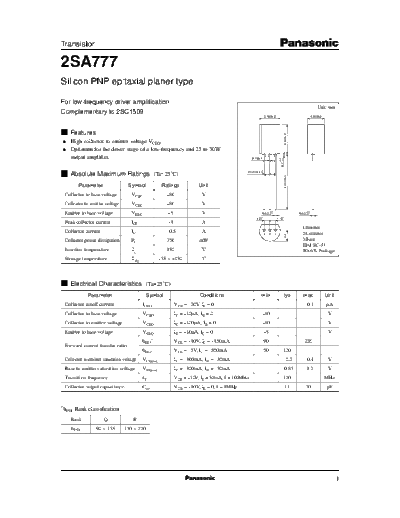 Panasonic 2sa777  . Electronic Components Datasheets Active components Transistors Panasonic 2sa777.pdf