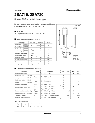 Panasonic 2sa719 2sa720  . Electronic Components Datasheets Active components Transistors Panasonic 2sa719_2sa720.pdf