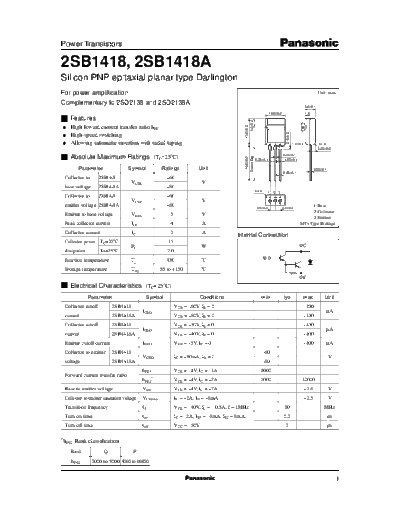 Panasonic 2sb1418  . Electronic Components Datasheets Active components Transistors Panasonic 2sb1418.pdf