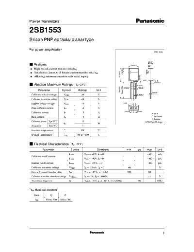 Panasonic 2sb1553  . Electronic Components Datasheets Active components Transistors Panasonic 2sb1553.pdf