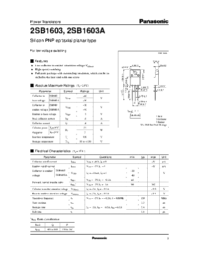 Panasonic 2sb1603  . Electronic Components Datasheets Active components Transistors Panasonic 2sb1603.pdf