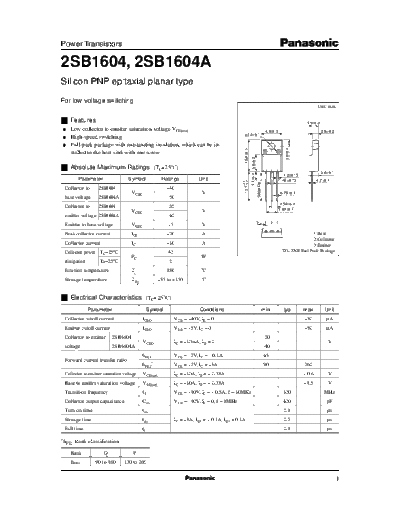 Panasonic 2sb1604  . Electronic Components Datasheets Active components Transistors Panasonic 2sb1604.pdf