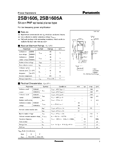 Panasonic 2sb1605  . Electronic Components Datasheets Active components Transistors Panasonic 2sb1605.pdf