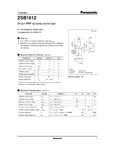 Panasonic 2sb1612  . Electronic Components Datasheets Active components Transistors Panasonic 2sb1612.pdf