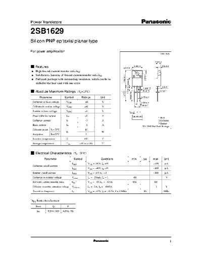 Panasonic 2sb1629  . Electronic Components Datasheets Active components Transistors Panasonic 2sb1629.pdf