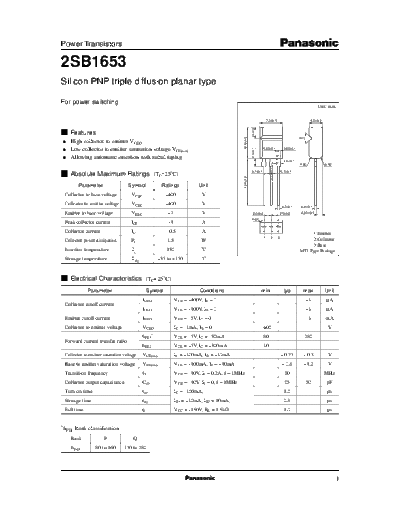 Panasonic 2sb1653  . Electronic Components Datasheets Active components Transistors Panasonic 2sb1653.pdf