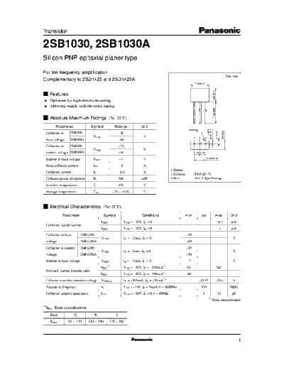Panasonic 2sb1030  . Electronic Components Datasheets Active components Transistors Panasonic 2sb1030.pdf