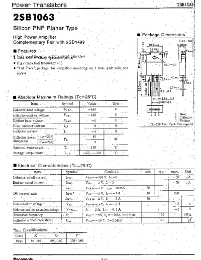 Panasonic 2sb1063  . Electronic Components Datasheets Active components Transistors Panasonic 2sb1063.pdf