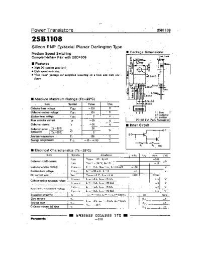 Panasonic 2sb1108  . Electronic Components Datasheets Active components Transistors Panasonic 2sb1108.pdf