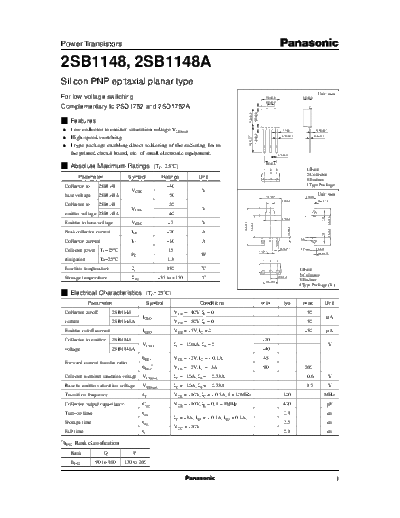 Panasonic 2sb1148  . Electronic Components Datasheets Active components Transistors Panasonic 2sb1148.pdf