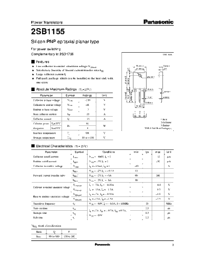 Panasonic 2sb1155  . Electronic Components Datasheets Active components Transistors Panasonic 2sb1155.pdf