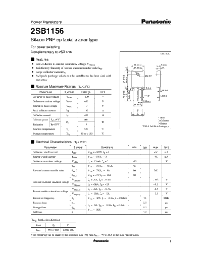 Panasonic 2sb1156  . Electronic Components Datasheets Active components Transistors Panasonic 2sb1156.pdf