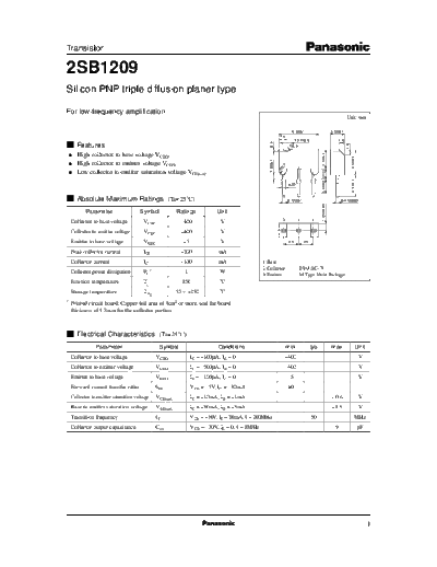 Panasonic 2sb1209  . Electronic Components Datasheets Active components Transistors Panasonic 2sb1209.pdf
