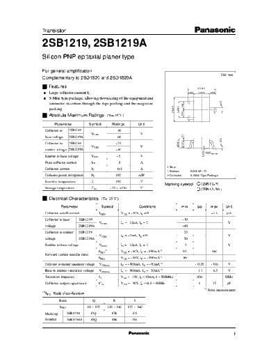 Panasonic 2sb1219 e  . Electronic Components Datasheets Active components Transistors Panasonic 2sb1219_e.pdf