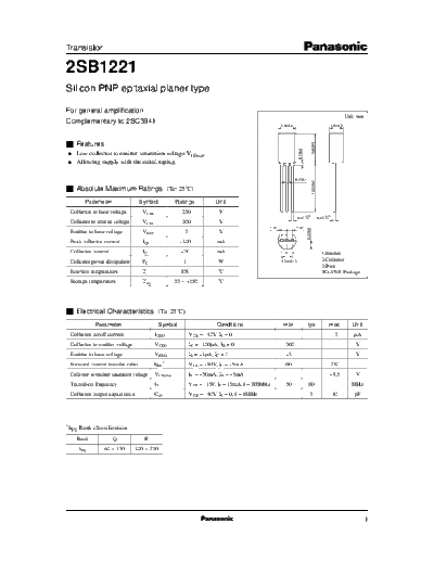 Panasonic 2sb1221  . Electronic Components Datasheets Active components Transistors Panasonic 2sb1221.pdf