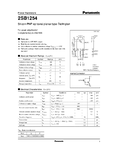 Panasonic 2sb1254  . Electronic Components Datasheets Active components Transistors Panasonic 2sb1254.pdf