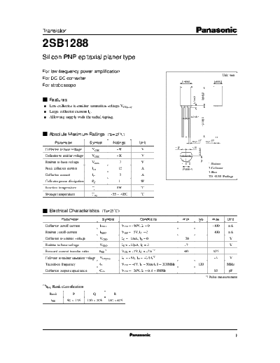 Panasonic 2sb1288  . Electronic Components Datasheets Active components Transistors Panasonic 2sb1288.pdf