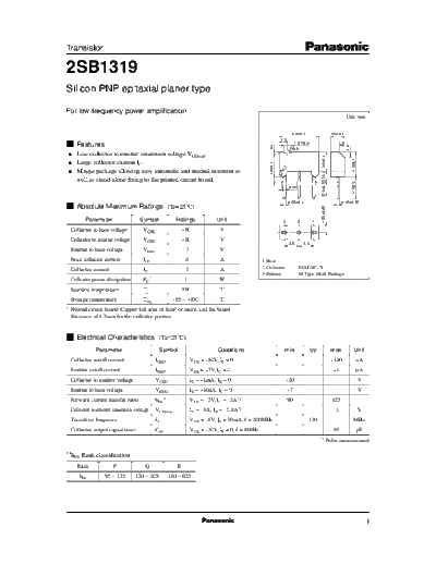 Panasonic 2sb1319  . Electronic Components Datasheets Active components Transistors Panasonic 2sb1319.pdf