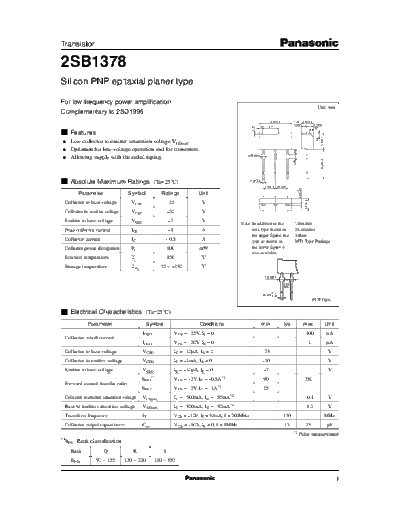 Panasonic 2sb1378  . Electronic Components Datasheets Active components Transistors Panasonic 2sb1378.pdf