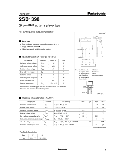 . Electronic Components Datasheets 2sb1398 e  . Electronic Components Datasheets Active components Transistors Panasonic 2sb1398_e.pdf