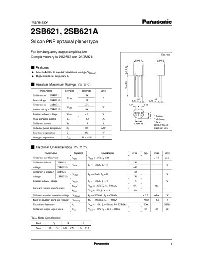 Panasonic 2sb621a  . Electronic Components Datasheets Active components Transistors Panasonic 2sb621a.pdf