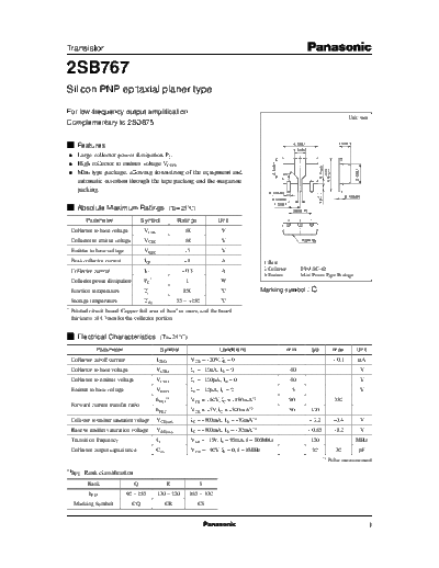 Panasonic 2sb767 e  . Electronic Components Datasheets Active components Transistors Panasonic 2sb767_e.pdf