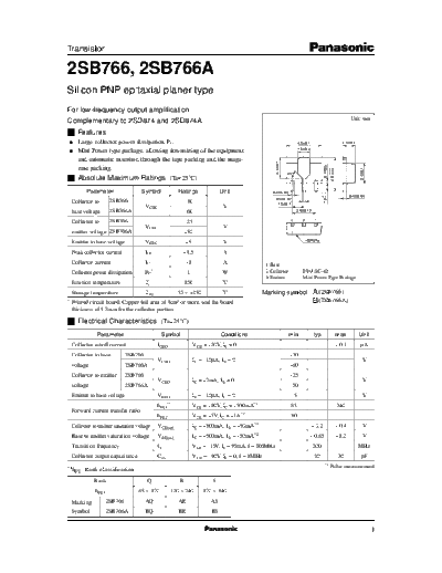 Panasonic 2sb766  . Electronic Components Datasheets Active components Transistors Panasonic 2sb766.pdf