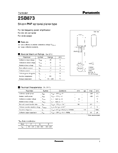 Panasonic 2sb873 e  . Electronic Components Datasheets Active components Transistors Panasonic 2sb873_e.pdf