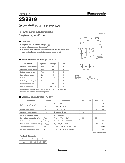 Panasonic 2sb819  . Electronic Components Datasheets Active components Transistors Panasonic 2sb819.pdf