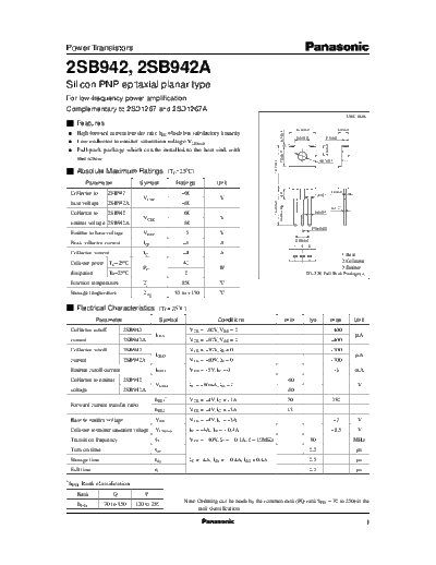 Panasonic 2sb942  . Electronic Components Datasheets Active components Transistors Panasonic 2sb942.pdf
