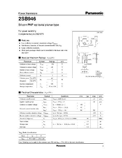 Panasonic 2sb946  . Electronic Components Datasheets Active components Transistors Panasonic 2sb946.pdf