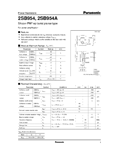 Panasonic 2sb954  . Electronic Components Datasheets Active components Transistors Panasonic 2sb954.pdf