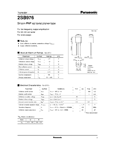 Panasonic 2sb976  . Electronic Components Datasheets Active components Transistors Panasonic 2sb976.pdf