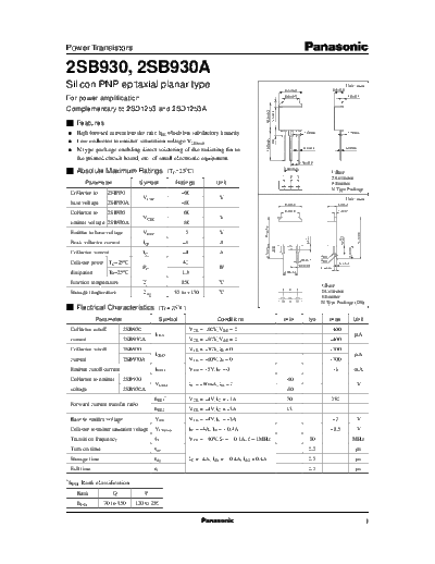 Panasonic 2sb930  . Electronic Components Datasheets Active components Transistors Panasonic 2sb930.pdf