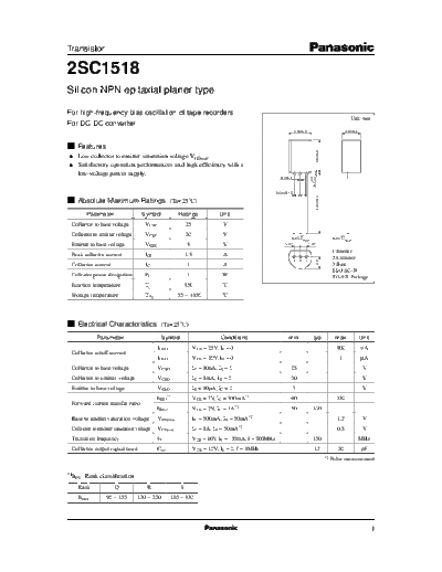 Panasonic 2sc1518 e  . Electronic Components Datasheets Active components Transistors Panasonic 2sc1518_e.pdf