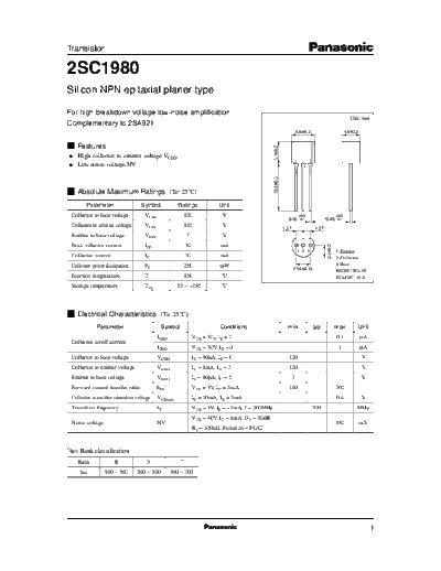 Panasonic 2sc1980  . Electronic Components Datasheets Active components Transistors Panasonic 2sc1980.pdf