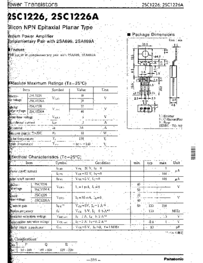 Panasonic 2sc1226  . Electronic Components Datasheets Active components Transistors Panasonic 2sc1226.pdf