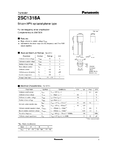 . Electronic Components Datasheets 2sc1318a e  . Electronic Components Datasheets Active components Transistors Panasonic 2sc1318a_e.pdf