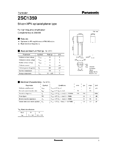 Panasonic 2sc1359  . Electronic Components Datasheets Active components Transistors Panasonic 2sc1359.pdf