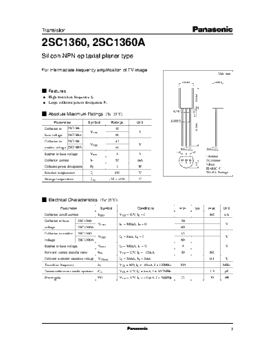 Panasonic 2sc1360  . Electronic Components Datasheets Active components Transistors Panasonic 2sc1360.pdf