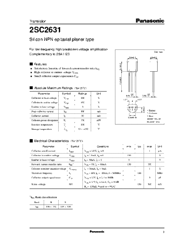 Panasonic 2sc2631  . Electronic Components Datasheets Active components Transistors Panasonic 2sc2631.pdf