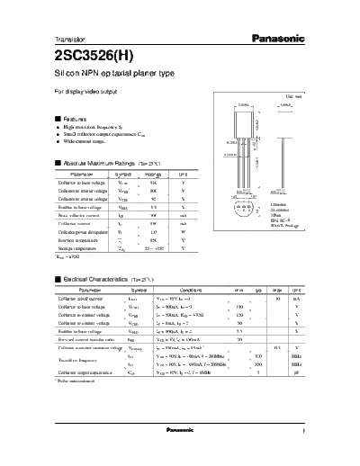 Panasonic 2sc3526  . Electronic Components Datasheets Active components Transistors Panasonic 2sc3526.pdf